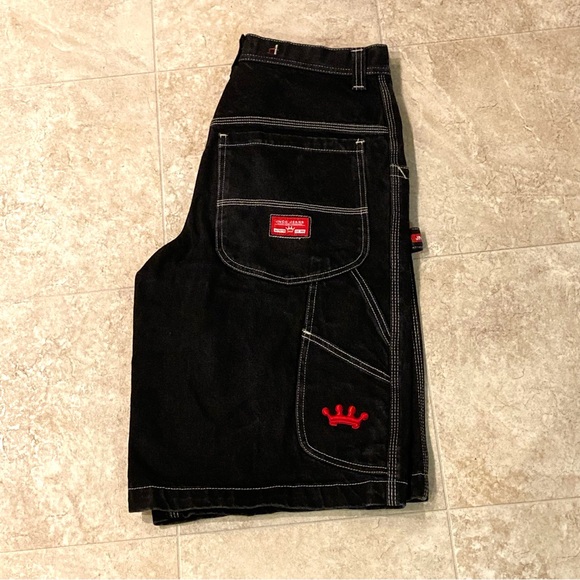 Vintage Y2K 90s JNCO Black Crown Logo Baggy Denim Shorts Size 29 Skater Grunge - Picture 2 of 13